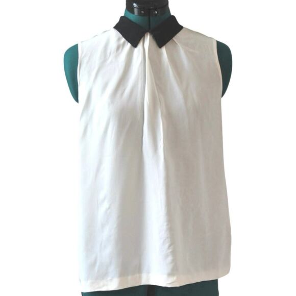 Kate Spade Sleeveless Blouse White Black Collar Contrast Trim Size 4 - Picture 1 of 5